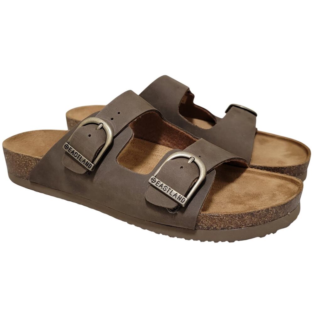 Eastland Men Cambridge Slip On Footbed Sandals Size US 9M Olive Nubuck Leather